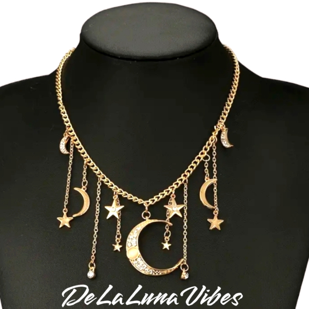 Moon Necklace - New - Gold Tone